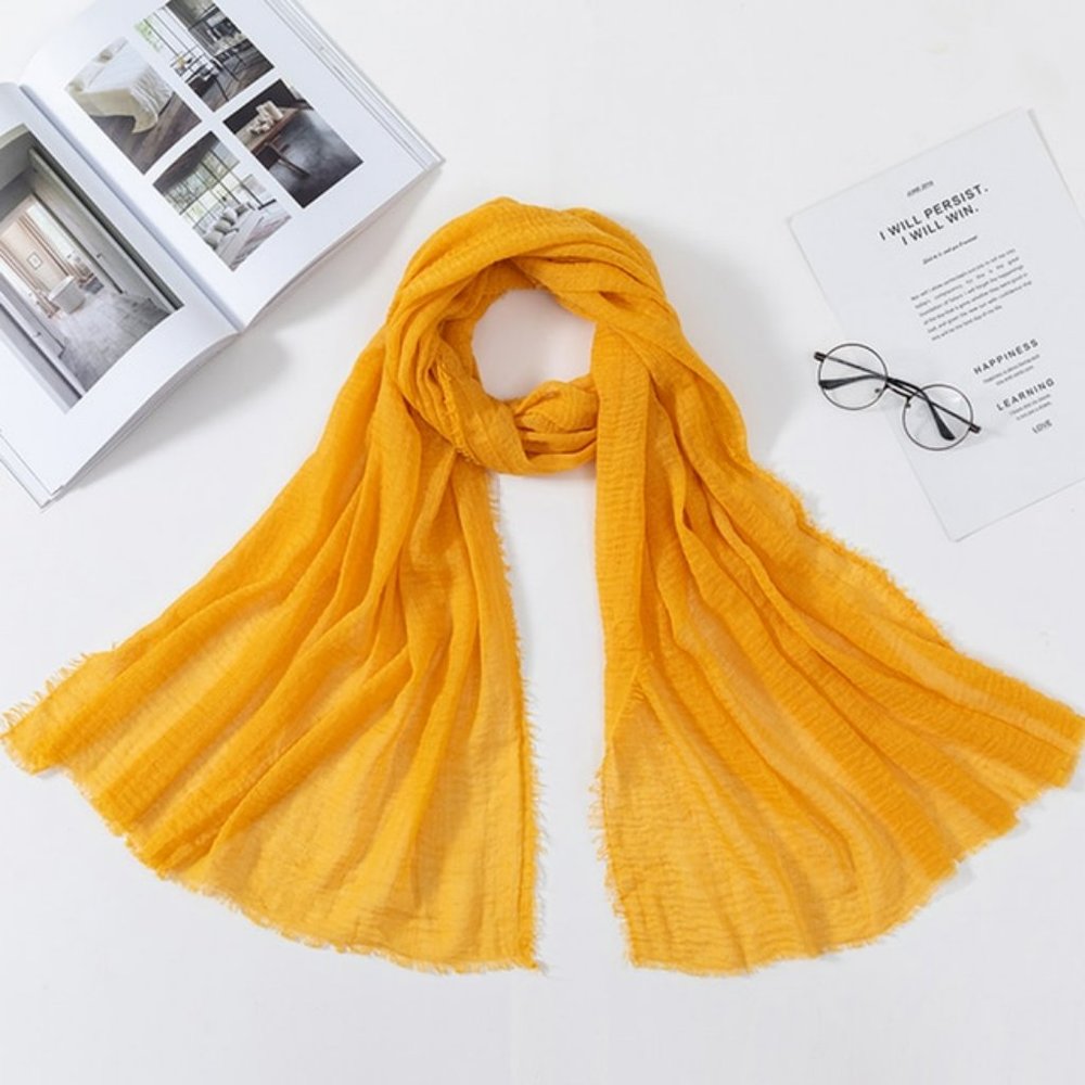 Women Yellow Cotton Long Scarf Shawl Turban Soft Solid Colour